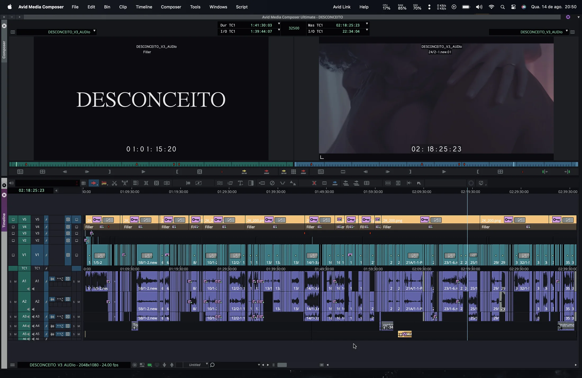 Timeline de DES conceito no Avid Media Composer